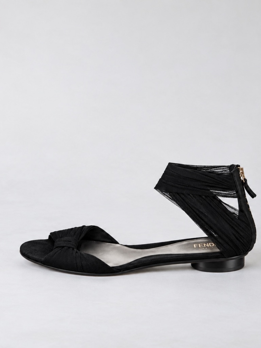 Fendi Black Knotted Front Ankle-Wrap Flat